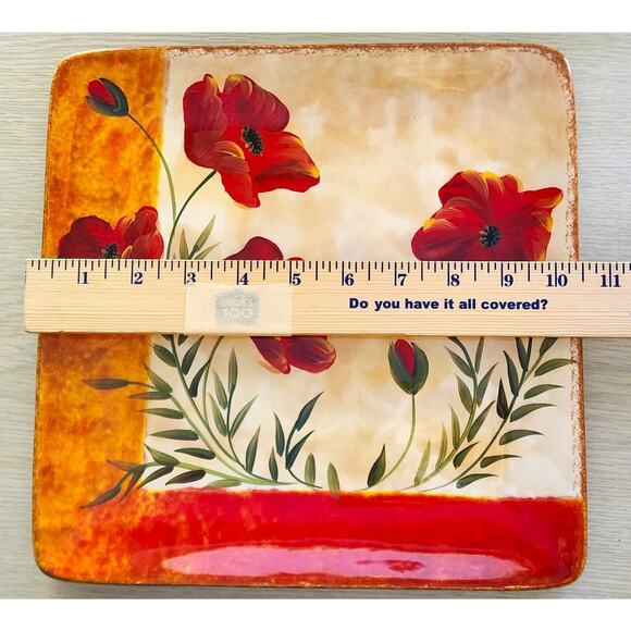 Platter/Plate-Pier 1 Imports-"Poppies"-10.5" x 10.5"-Earthenware-Hand Painted - Picture 9 of 9